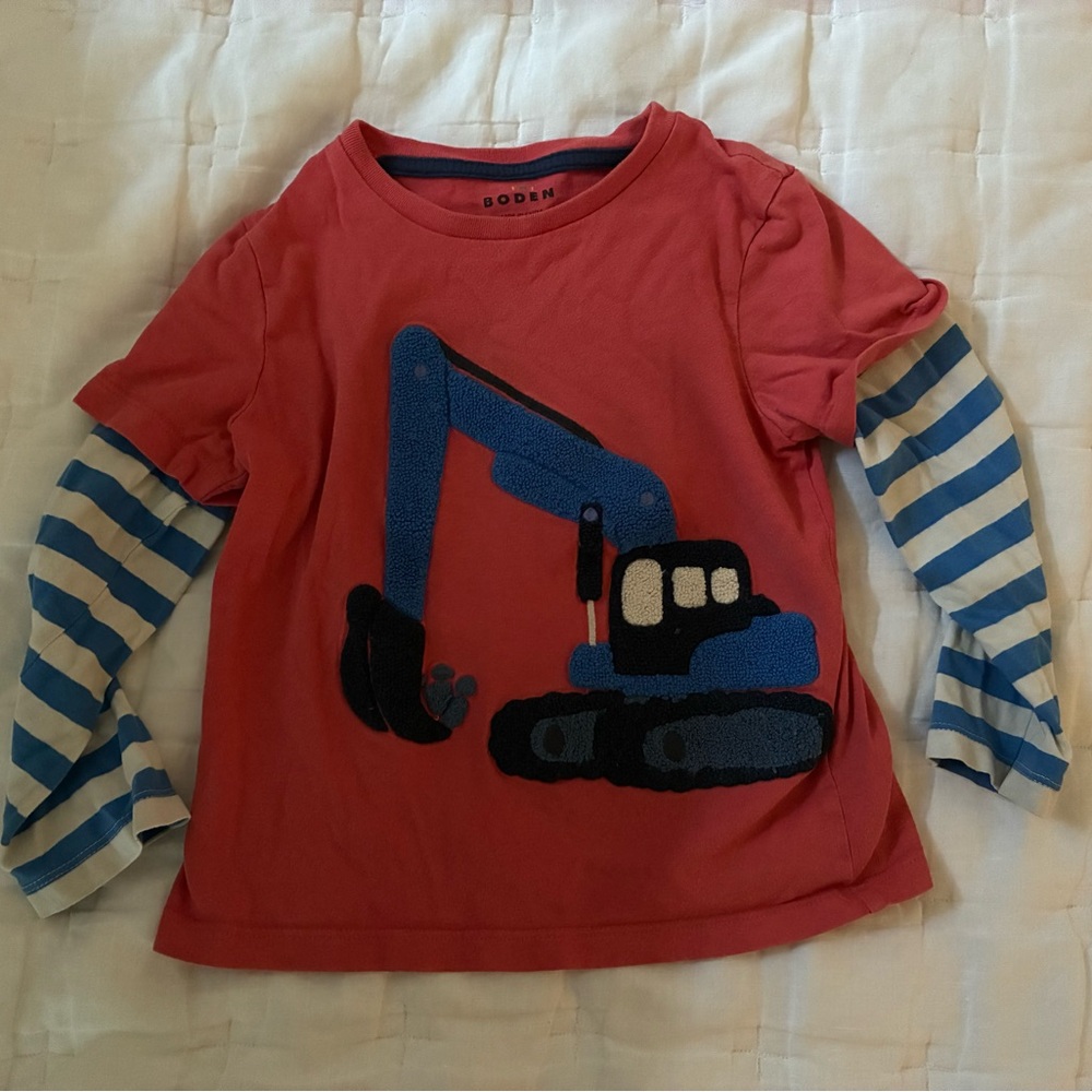 Boden Kids Long Sleeve Shirt with Excavator